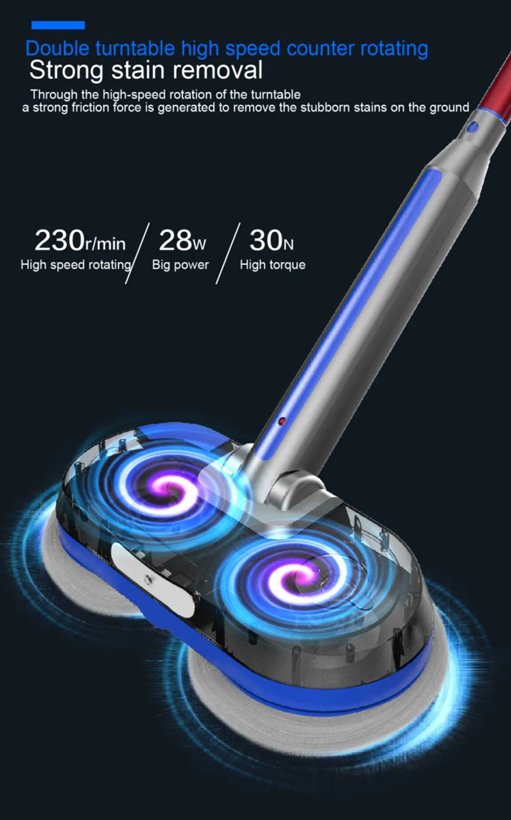 Electric Mop Cordless Rotation Spin Mop Rechargeable with Adjustable Handle, LED Headlight Polisher Scrubber for Home